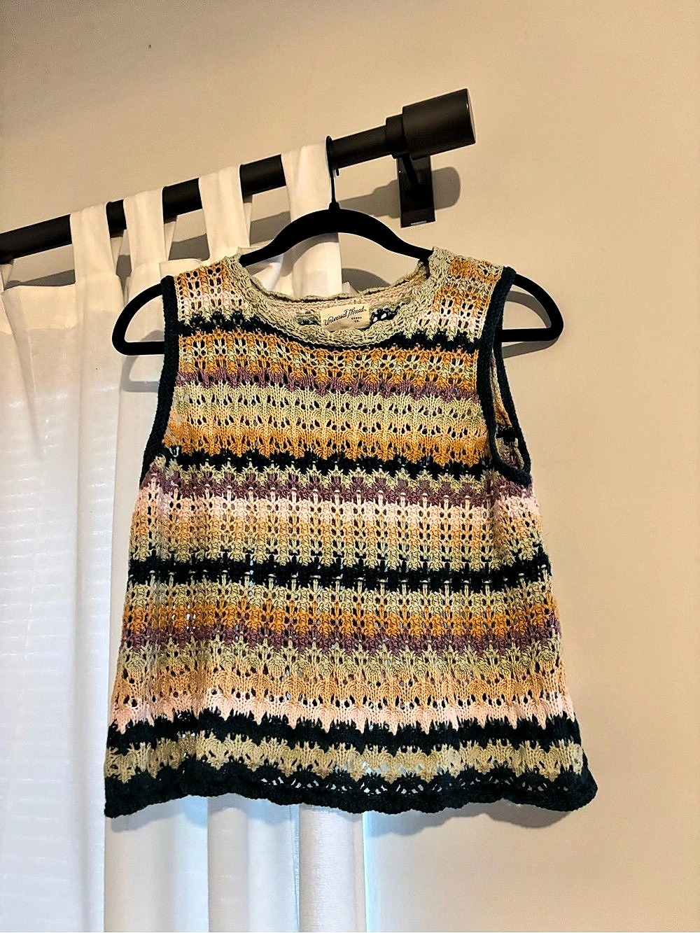 Universal Thread Crochet Knit Striped Tank Top Multicolor Medium